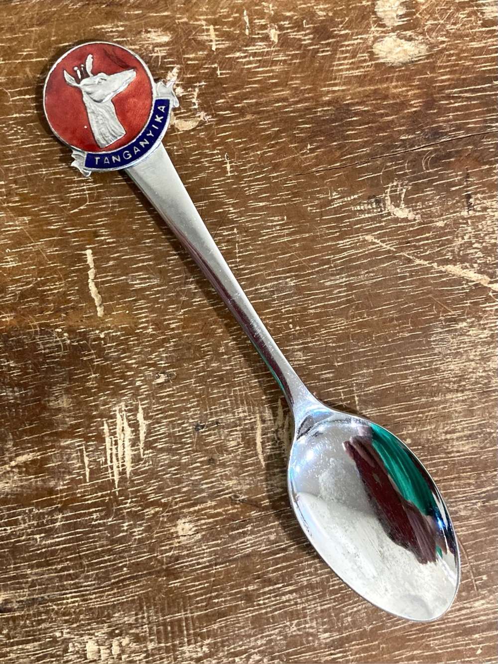 Vintage Tanganyika Souvenir Tea Spoon Red & Blue Enamel Made in England